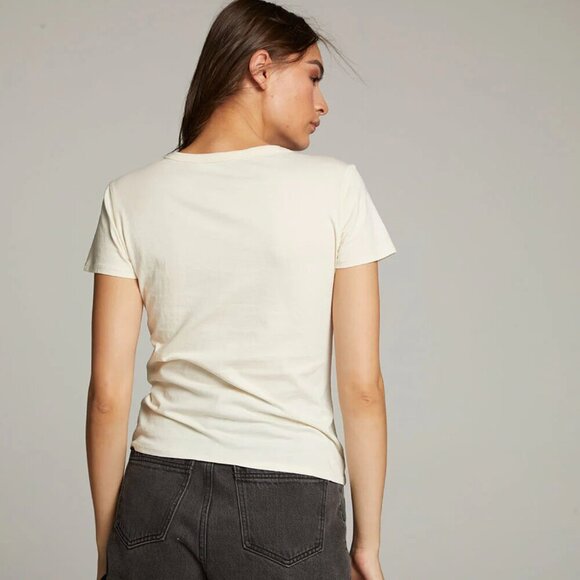 NWT Chaser Women’s Good Times Fitted Tee Cotton Cream Black Red Cherry Small - Picture 4 of 11